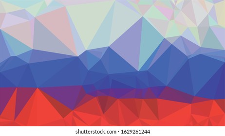 Russian Red Blue White Low Poly Vector Texture. Flag of Russia - Tricolor. Polygonal Horizontal Stripes with Gradient. Crystal Like Faceted Geometric Background. Gemstone Imitation Texture.