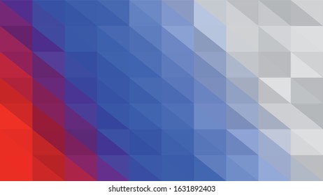 Russian Red Blue White Low Poly Vector Texture. Flag of Russia - Tricolor. Polygonal Horizontal Stripes with Gradient. Crystal Like Faceted Geometric Background. Gemstone Imitation Texture.
