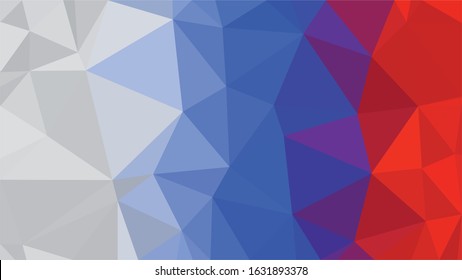 Russian Red Blue White Low Poly Vector Texture. Flag of Russia - Tricolor. Polygonal Horizontal Stripes with Gradient. Crystal Like Faceted Geometric Background. Gemstone Imitation Texture.
