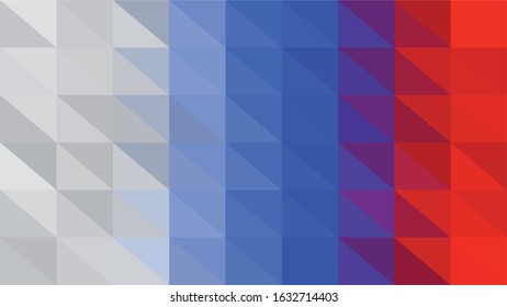 Russian Red Blue White Low Poly Vector Texture. Flag of Russia - Tricolor. Polygonal Horizontal Stripes with Gradient. Crystal Like Faceted Geometric Background. Gemstone Imitation Texture.