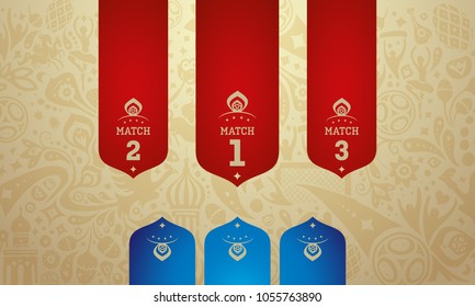 Etiqueta de papel pintado rojo ruso, azul, patrón del mundo de Rusia con elementos modernos y tradicionales, fondo de tendencia 2018, ilustración vectorial. Mundo de elementos rusos ilustración vectorial fútbol