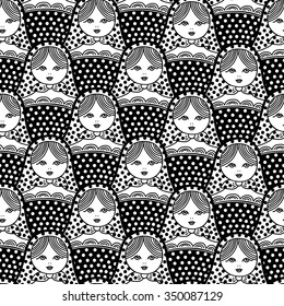 Russian retro matryoshka doll illustration. Abstract seamless pattern. Used for souvenirs, greeting cards, posters, print for t-shorts and bags