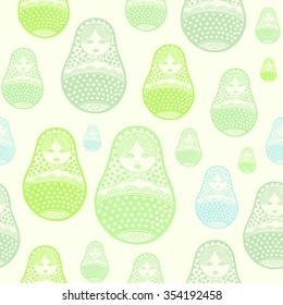 Russian retro matryoshka doll illustration. Abstract seamless pattern. Used for souvenirs, greeting cards, posters, print for t-shorts and bags