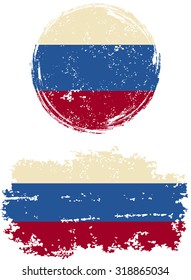 Russian round and square grunge flags. Vector illustration. Grunge effect can be cleaned easily. 