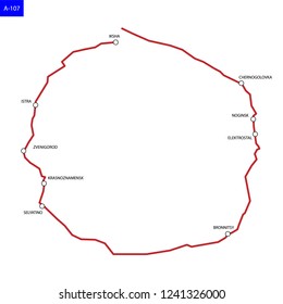 Russian route A-107 . Highway Moscow Small Ring Road. Road map of Russia