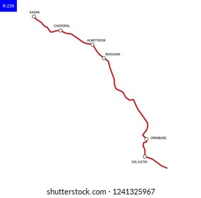 Russian route R-239 . Highway Kazan - Kazakhstan. Road map of Russia