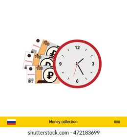 Russian Ruble banknote. Time is money concept vector illustration.