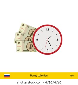 Russian Ruble banknote.Time is money concept vector illustration.