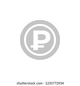 Russian Ruble coin icon. Gray isolated  image. RUB sign.