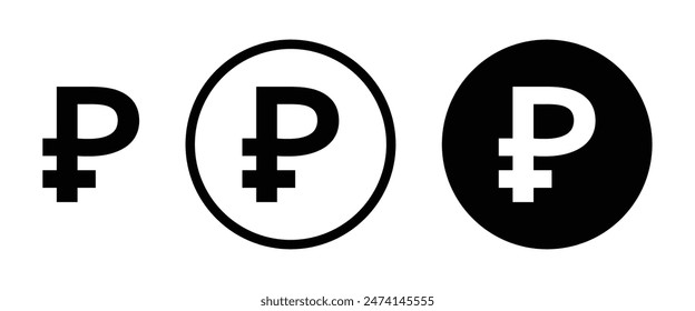 Russian Ruble and Coin Representation Icon Set. Currency and Coinage Vector Symbol.