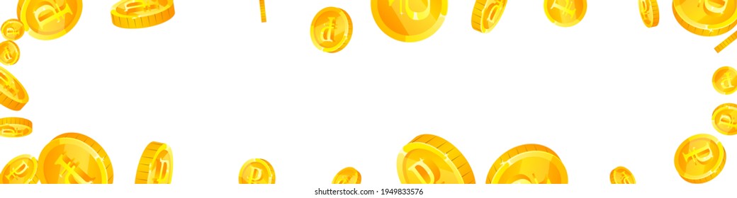 Russian ruble coins falling. Comely scattered RUB coins. Russia money. Shapely jackpot, wealth or success concept. Vector illustration.