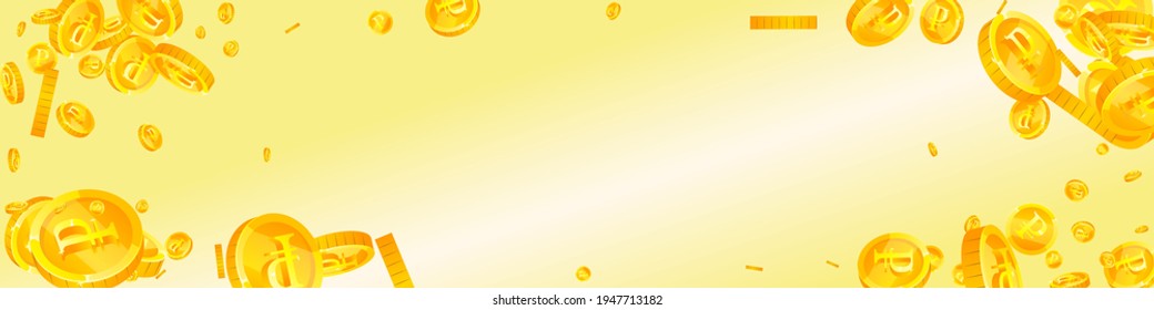 Russian ruble coins falling. Cute scattered RUB coins. Russia money. Amazing jackpot, wealth or success concept. Vector illustration.