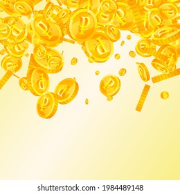 Russian ruble coins falling. Exceptional scattered RUB coins. Russia money. Fine jackpot, wealth or success concept. Vector illustration.