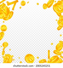 Russian ruble coins falling. Fancy scattered RUB coins. Russia money. Decent jackpot, wealth or success concept. Vector illustration.