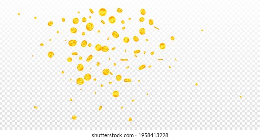 Russian ruble coins falling. Glamorous scattered RUB coins. Russia money. Terrific jackpot, wealth or success concept. Vector illustration.