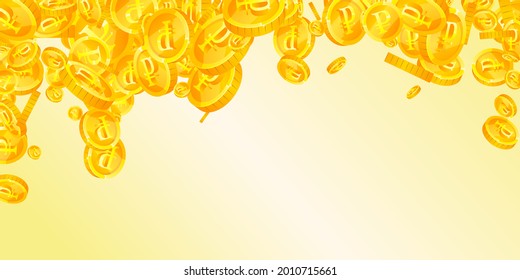 Russian ruble coins falling. Grand scattered RUB coins. Russia money. Remarkable jackpot, wealth or success concept. Vector illustration.