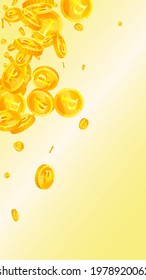 Russian ruble coins falling. Marvelous scattered RUB coins. Russia money. Exceptional jackpot, wealth or success concept. Vector illustration.