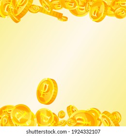 Russian ruble coins falling. Pleasing scattered RUB coins. Russia money. Artistic jackpot, wealth or success concept. Vector illustration.