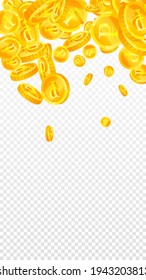 Russian ruble coins falling. Powerful scattered RUB coins. Russia money. Optimal jackpot, wealth or success concept. Vector illustration.