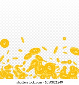 Russian ruble coins falling. Scattered floating RUB coins on transparent background. Mind-blowing scatter bottom gradient vector illustration. Jackpot or success concept.