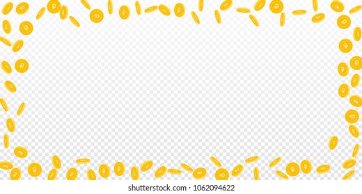 Russian ruble coins falling. Scattered sparse RUB coins on transparent background. Fetching wide scattered frame vector illustration. Jackpot or success concept.
