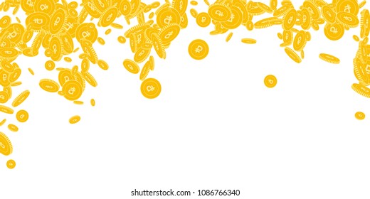 Russian ruble coins falling. Scattered floating RUB coins on white background. Sightly falling rain vector illustration. Jackpot or success concept.