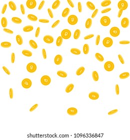 Russian ruble coins falling. Scattered sparse RUB coins on white background. Graceful top gradient vector illustration. Jackpot or success concept.