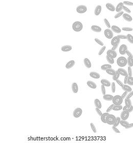 Russian ruble coins falling. Scattered black and white RUB small coins. Jackpot or success concept. Bewitching scatter right gradient vector illustration.