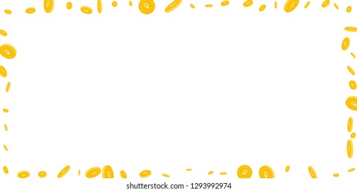 Russian ruble coins falling. Scattered disorderly RUB coins on white background. Cute wide frame vector illustration. Jackpot or success concept.