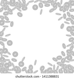 Russian ruble coins falling. Scattered black and white RUB small coins. Jackpot or success concept. Trending round random frame vector illustration.