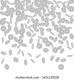 Russian ruble coins falling. Scattered black and white RUB small coins. Jackpot or success concept. Flawless top gradient vector illustration.