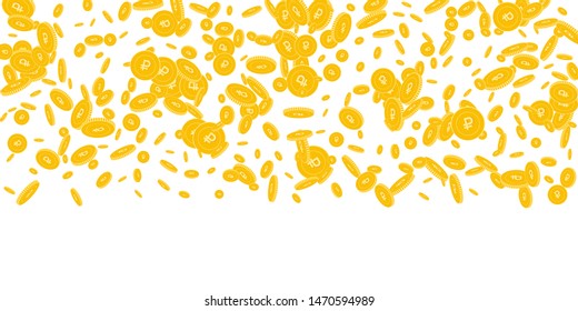 Russian ruble coins falling. Scattered disorderly RUB coins on white background. Good-looking wide top gradient vector illustration. Jackpot or success concept.