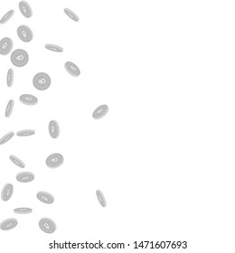 Russian ruble coins falling. Scattered black and white RUB sparse coins. Jackpot or success concept. Authentic scatter left gradient vector illustration.