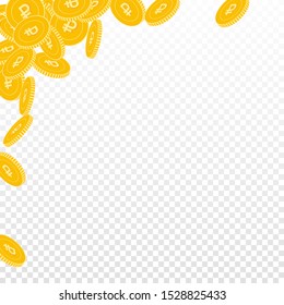 Russian ruble coins falling. Scattered big RUB coins on transparent background. Admirable abstract left top corner vector illustration. Jackpot or success concept.
