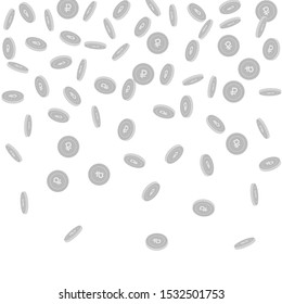 Russian ruble coins falling. Scattered black and white RUB sparse coins. Jackpot or success concept. Fresh top gradient vector illustration.