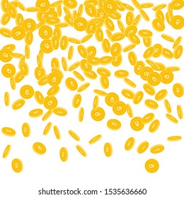 Russian ruble coins falling. Scattered small RUB coins on white background. Good-looking top gradient vector illustration. Jackpot or success concept.