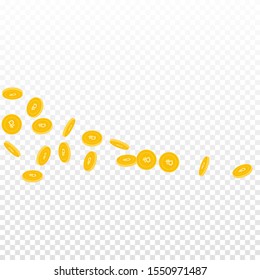 Russian ruble coins falling. Scattered sparse RUB coins on transparent background. Fancy square shape vector illustration. Jackpot or success concept.