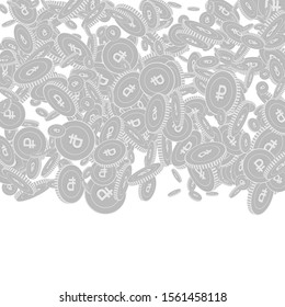 Russian ruble coins falling. Scattered black and white RUB floating coins. Jackpot or success concept. Gorgeous top gradient square vector illustration.