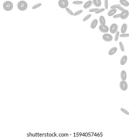 Russian ruble coins falling. Scattered black and white RUB small coins. Jackpot or success concept. Energetic abstract right top corner vector illustration.