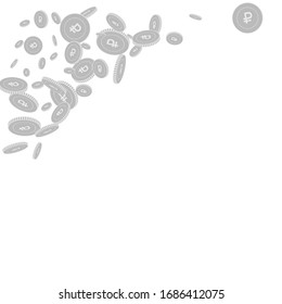 Russian ruble coins falling. Scattered black and white RUB disorderly coins. Jackpot or success concept. Ideal top left corner vector illustration.
