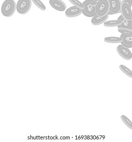 Russian ruble coins falling. Scattered black and white RUB big coins. Jackpot or success concept. Eminent abstract right top corner vector illustration.
