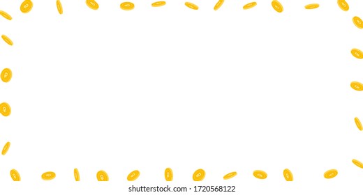 Russian ruble coins falling. Scattered sparse RUB coins on white background. Dramatic wide frame vector illustration. Jackpot or success concept.