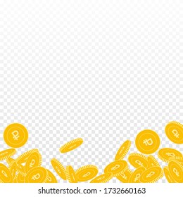 Russian ruble coins falling. Scattered big RUB coins on transparent background. Splendid abstract bottom vector illustration. Jackpot or success concept.