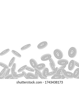 Russian ruble coins falling. Scattered black and white RUB big coins. Jackpot or success concept. Adorable scatter bottom gradient vector illustration.