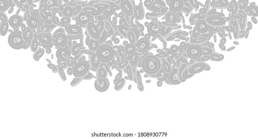 Russian ruble coins falling. Scattered black and white RUB floating coins. Jackpot or success concept. Delicate top semicircle vector illustration.