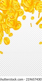 Russian ruble coins falling. Scattered gold RUB coins. Russia money. Global financial crisis concept. Vector illustration.