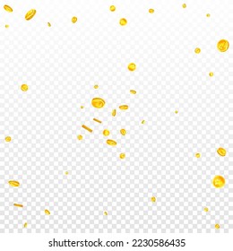 Russische Rubel-Münzen fallen. Geschlagene goldene RUB-Münzen. Russland Geld. Weltweites Konzept der Finanzkrise. Square, Vektorgrafik.