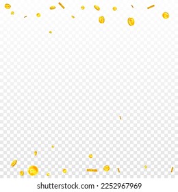Russische Rubel-Münzen fallen. Geschlagene goldene RUB-Münzen. Russland Geld. Großartiges Erfolgskonzept für Unternehmen. Square, Vektorgrafik.