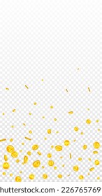 Russian ruble coins falling. Scattered gold RUB coins. Russia money. Jackpot wealth or success concept. Vector illustration.