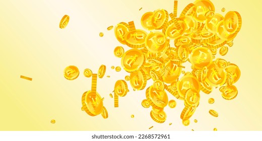 Russische Rubel-Münzen fallen. Geschlagene goldene RUB-Münzen. Russland Geld. Jackpot-Reichtum oder Erfolgskonzept. Große Vektorgrafik.